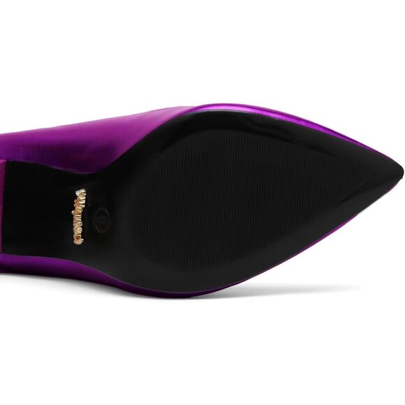 Womens Purple Polyurethane (PU) Pointed Closed Toe Slip On Heels Leather Pumps - Picture 4 of 9